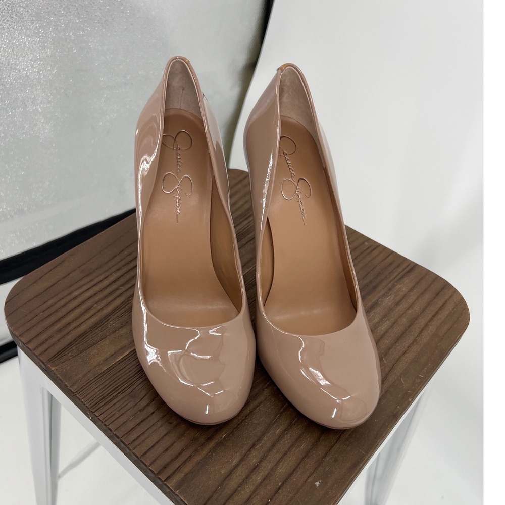 Jessica Simpson Nude Patent Leather Round Toe Stiletto Pumps Size 11M - Picture 2 of 12
